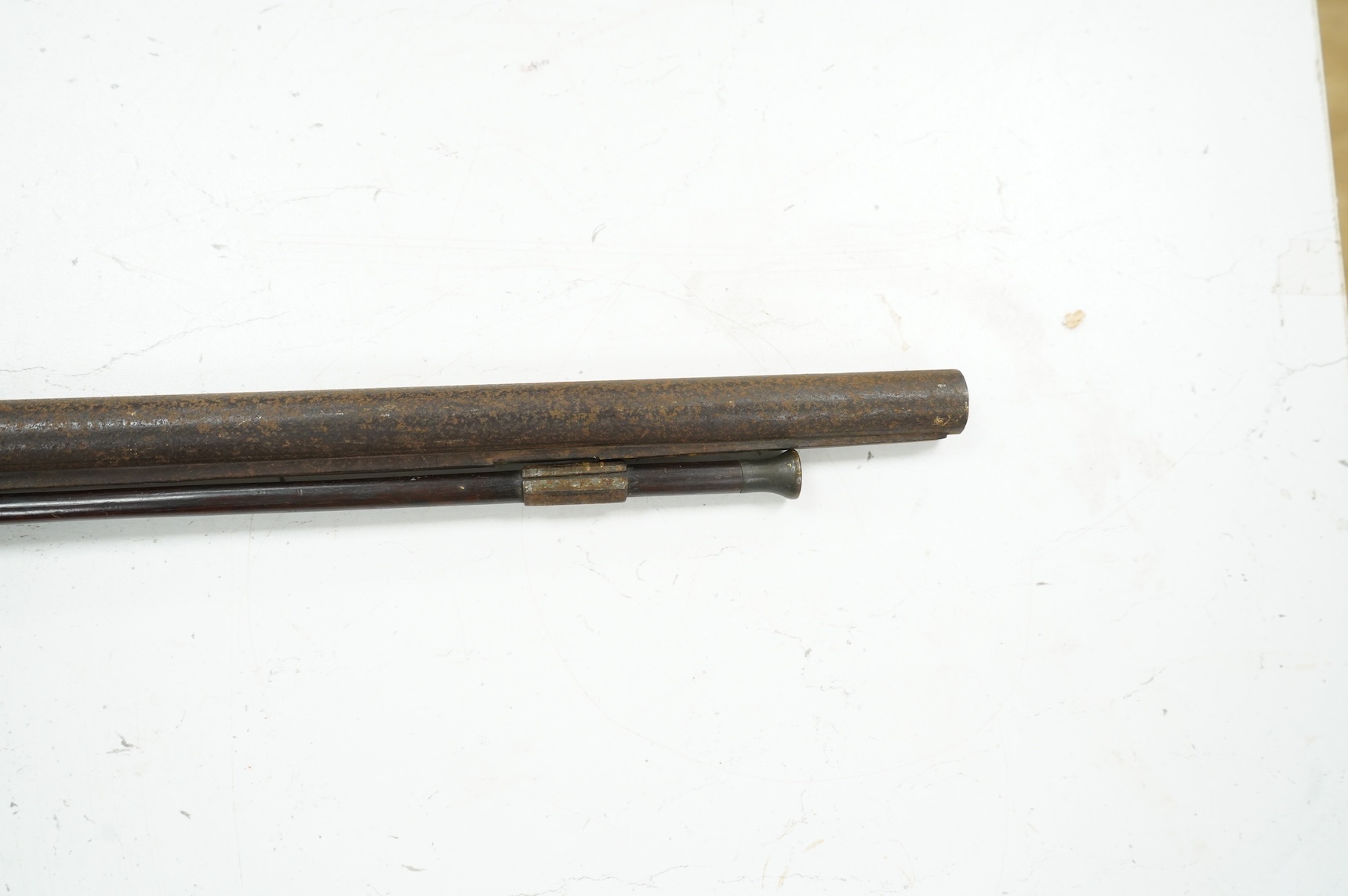A 12 bore single barrel percussion sporting gun by J. Aston, the drum converted from flintlock, with engraved iron mounts, half stocked